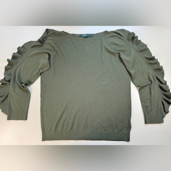 Lauren Ralph Lauren Ruffled Silk-Blend Sweater Admiral Green Women’s 1X - Picture 4 of 13